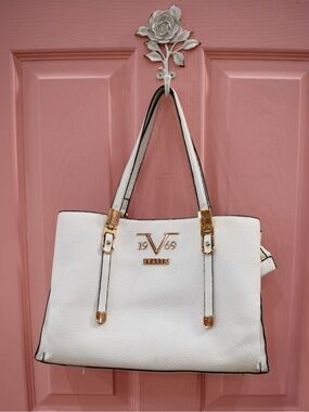 19V69 ITALIA by Alessandro Versace Pebble Texture Leather Tote Bag in White